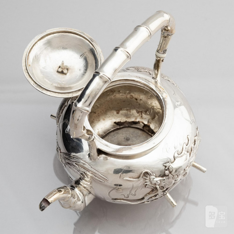 A Chinese five piece export silver tea set, - 图7